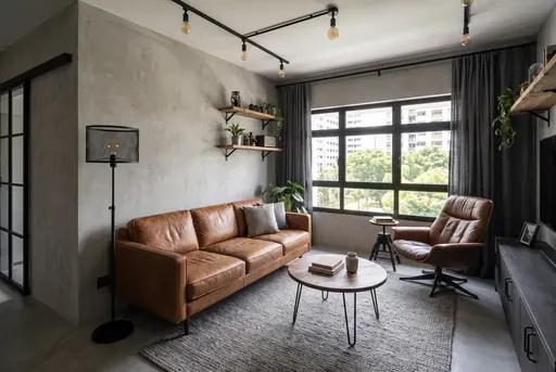 Industrial living room in a Berlayar Rise 4-room BTO flat, version 2