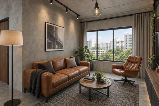 Industrial living room in a Berlayar Rise 4-room BTO flat, version 3