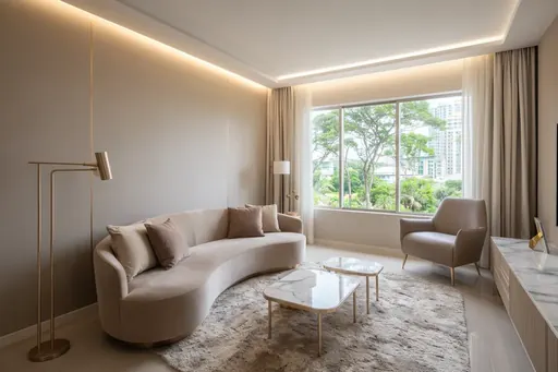 Modern Luxe living room in a Berlayar Rise 4-room BTO flat, version 1