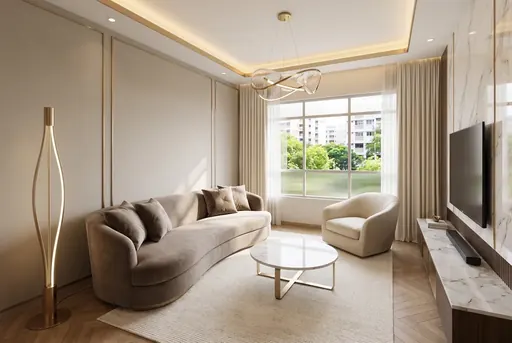 Modern Luxe living room in a Berlayar Rise 4-room BTO flat, version 2