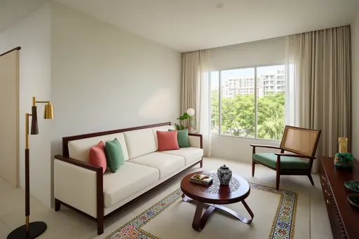 Modern Peranakan living room in a Berlayar Rise 4-room BTO flat, version 1