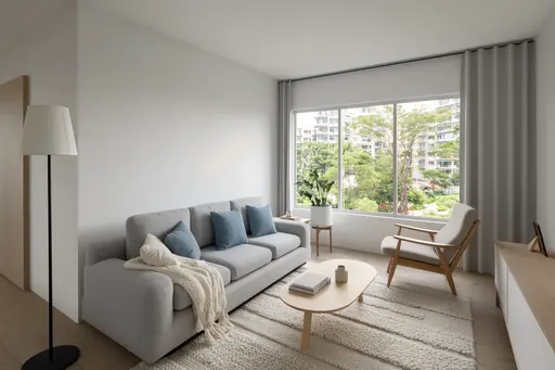 Scandinavian living room in a Berlayar Rise 4-room BTO flat, version 1