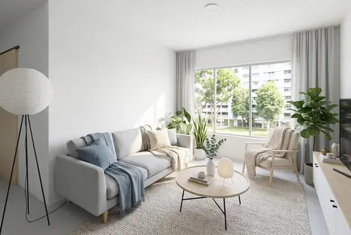 Scandinavian living room in a Berlayar Rise 4-room BTO flat, version 2