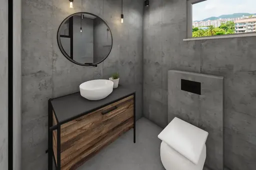 Industrial master bathroom in a Berlayar Rise 4-room BTO flat, version 1