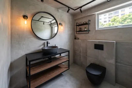 Industrial master bathroom in a Berlayar Rise 4-room BTO flat, version 2