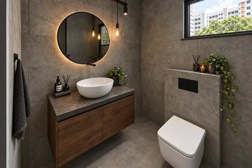 Industrial master bathroom in a Berlayar Rise 4-room BTO flat, version 3