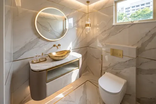 Modern Luxe master bathroom in a Berlayar Rise 4-room BTO flat, version 2