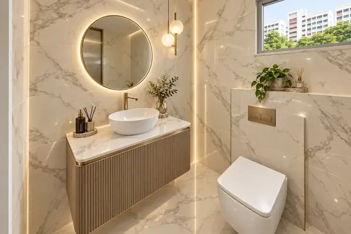 Modern Luxe master bathroom in a Berlayar Rise 4-room BTO flat, version 3