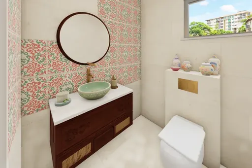 Modern Peranakan master bathroom in a Berlayar Rise 4-room BTO flat, version 1