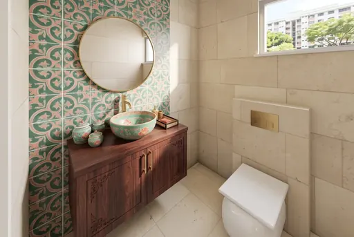 Modern Peranakan master bathroom in a Berlayar Rise 4-room BTO flat, version 2