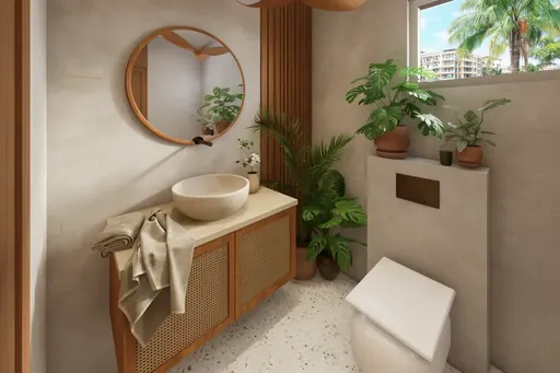 Modern Tropical master bathroom in a Berlayar Rise 4-room BTO flat, version 1