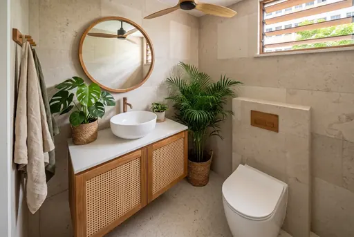 Modern Tropical master bathroom in a Berlayar Rise 4-room BTO flat, version 2