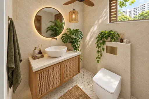 Modern Tropical master bathroom in a Berlayar Rise 4-room BTO flat, version 3