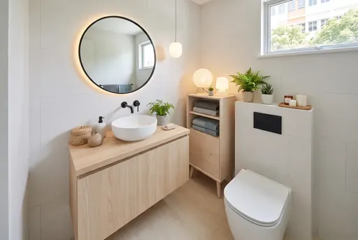 Scandinavian master bathroom in a Berlayar Rise 4-room BTO flat, version 2
