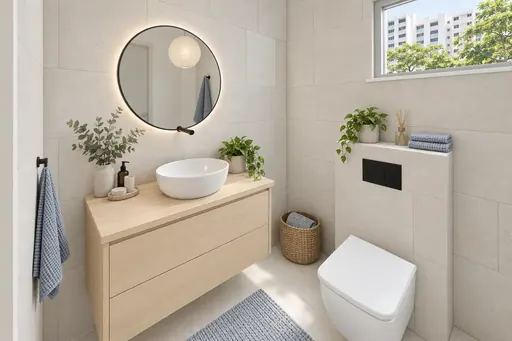 Scandinavian master bathroom in a Berlayar Rise 4-room BTO flat, version 3