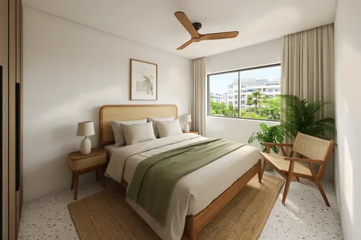 Modern Tropical master bedroom in a Berlayar Rise 4-room BTO flat, version 1