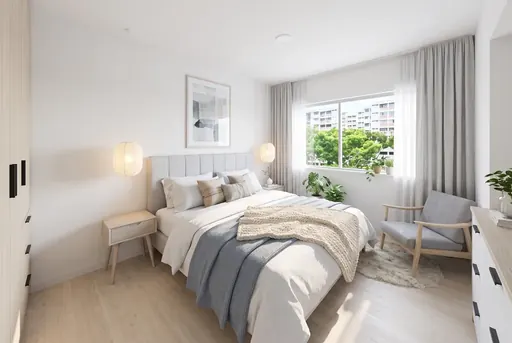 Scandinavian master bedroom in a Berlayar Rise 4-room BTO flat, version 2